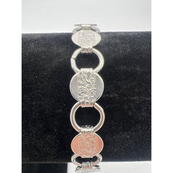 Sarah Coventry Silver-Tone Textured Circle Link Bracelet 7 Inch Vintage Jewelry - Picture 3 of 6